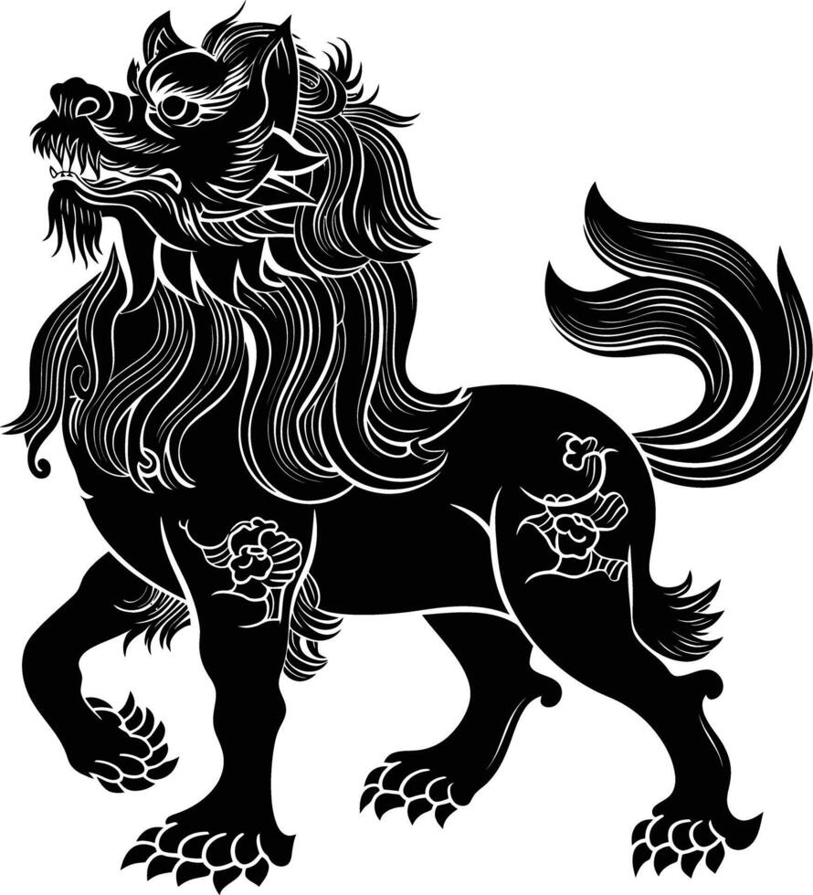 AI generated Silhouette Qilin black color only full body vector