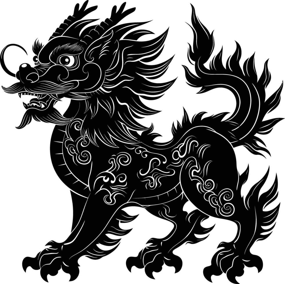 AI generated Silhouette Qilin black color only full body vector