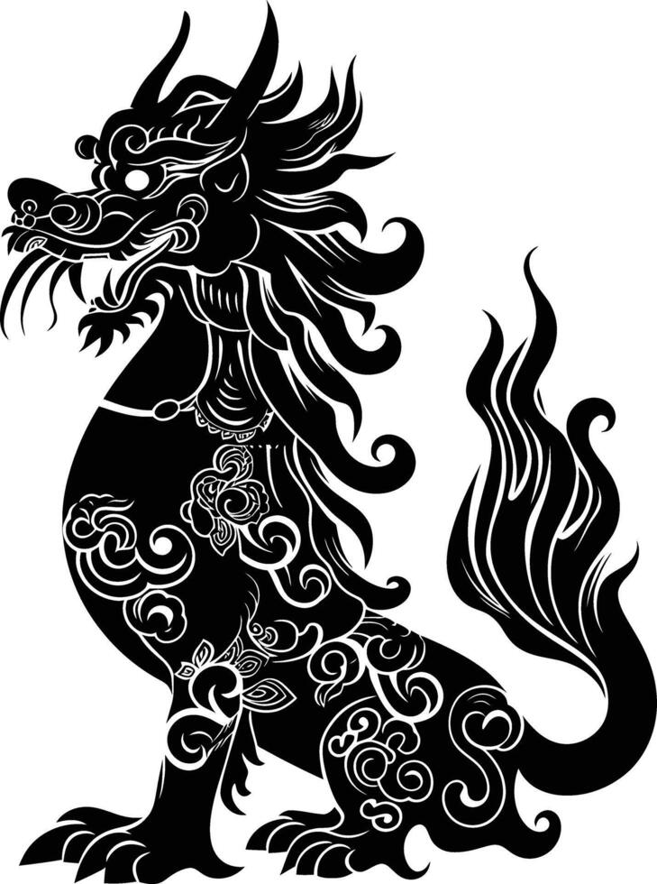 AI generated Silhouette Qilin black color only full body vector