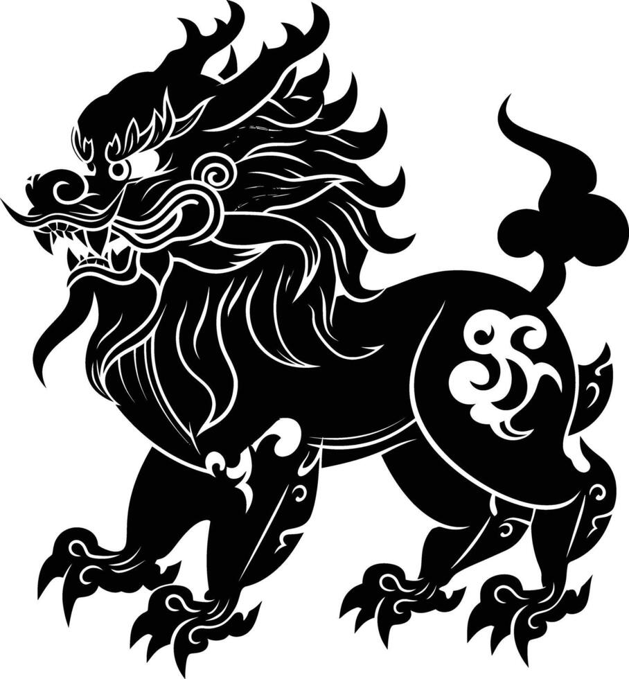 AI generated Silhouette Qilin black color only full body vector