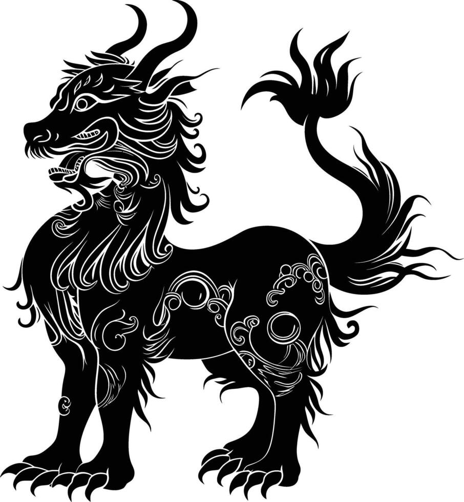 AI generated Silhouette Qilin black color only full body vector