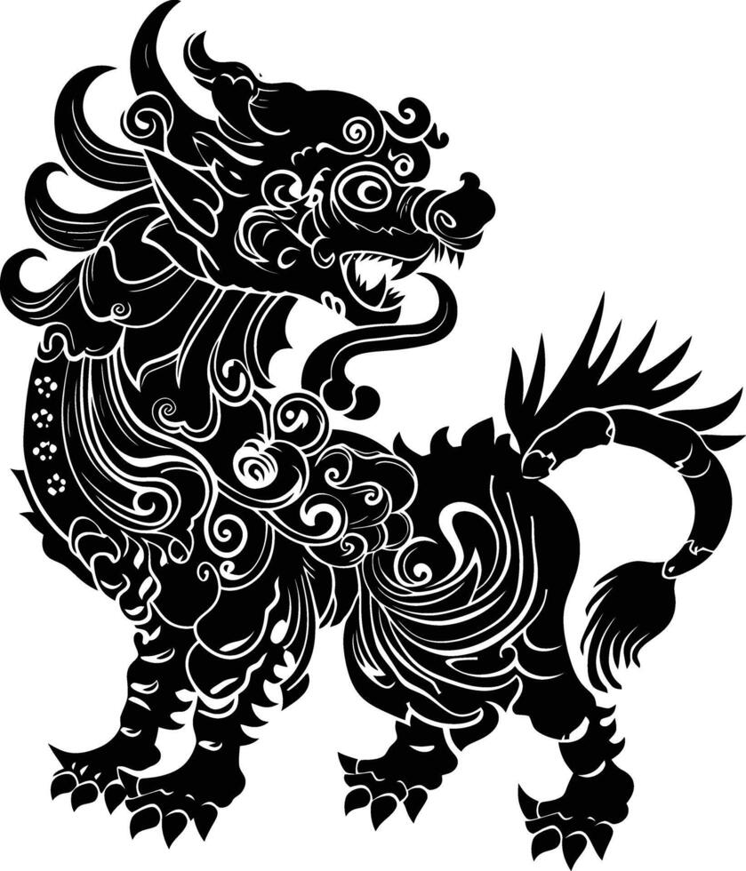 ai generado silueta qilin negro color solamente lleno cuerpo vector