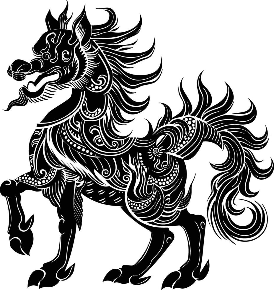 AI generated Silhouette Qilin black color only full body vector