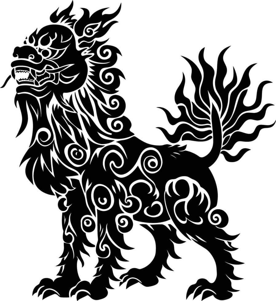 ai generado silueta qilin negro color solamente lleno cuerpo vector