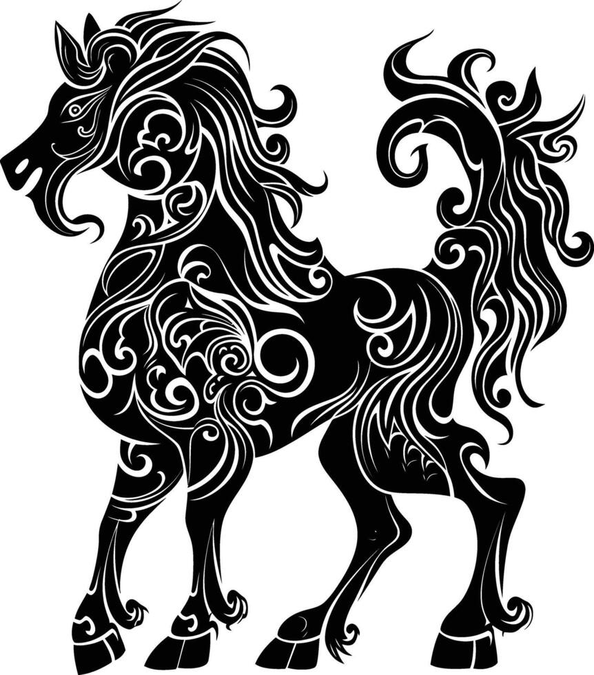 AI generated Silhouette Qilin black color only full body vector