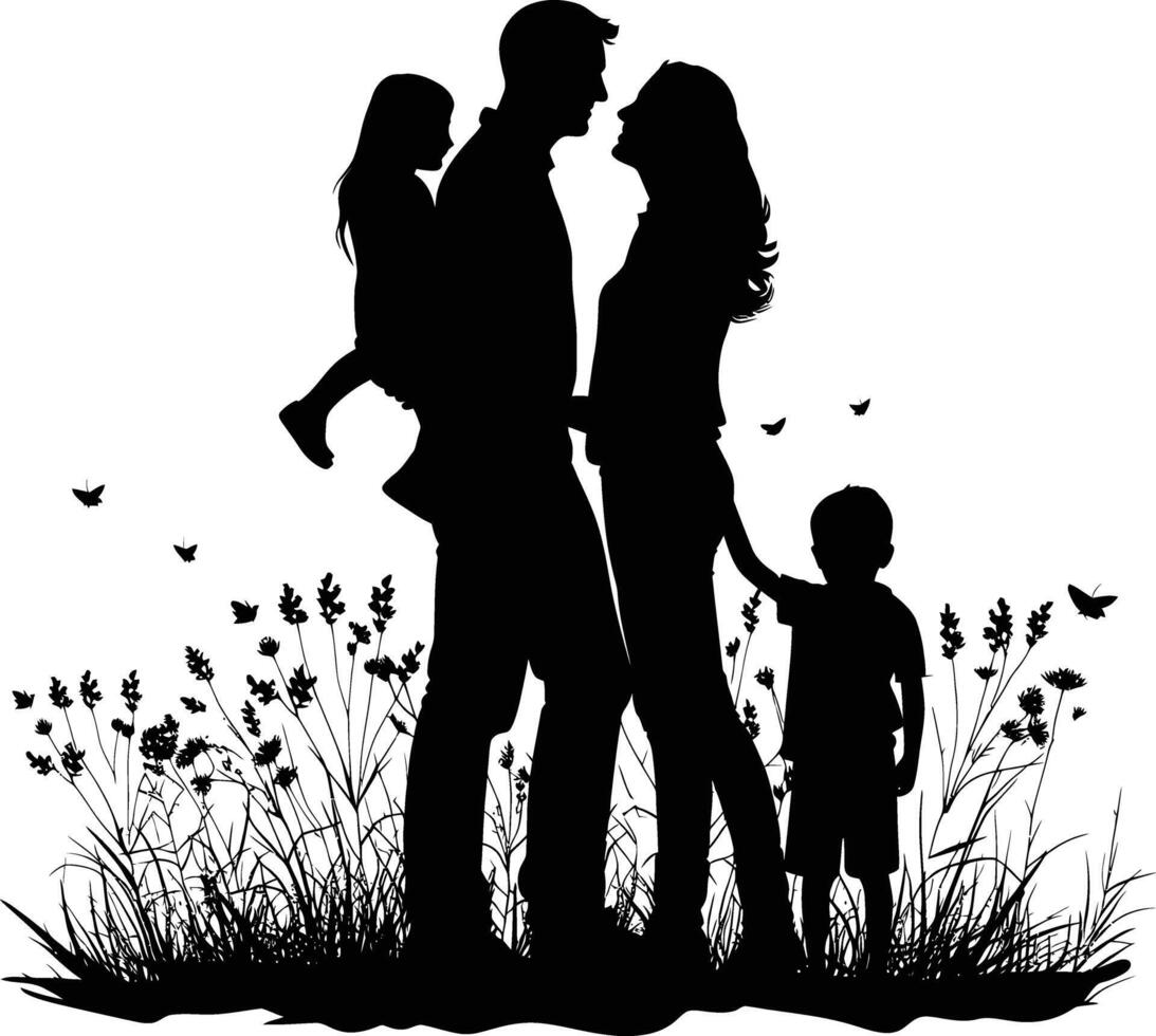 AI generated Silhouette happy family black color only full body vector