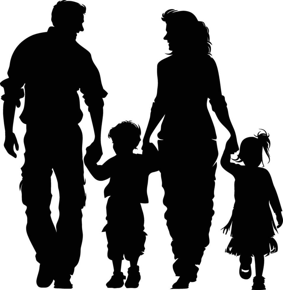 AI generated Silhouette happy family black color only full body vector