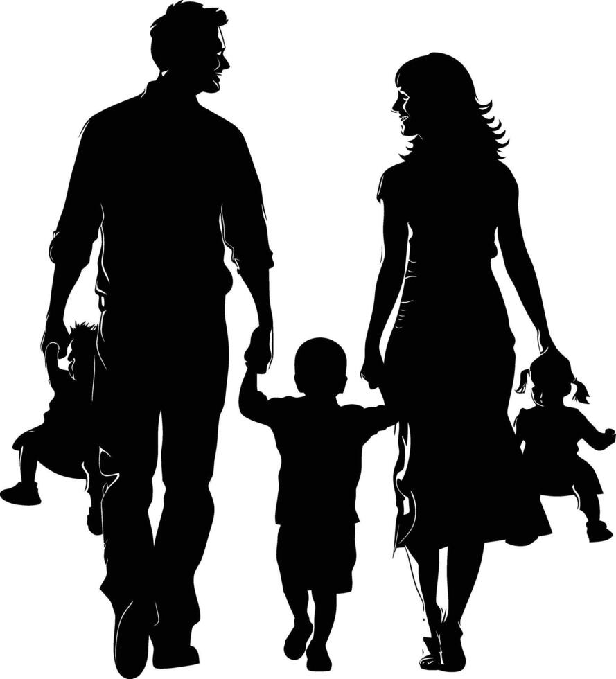 AI generated Silhouette happy family black color only full body vector