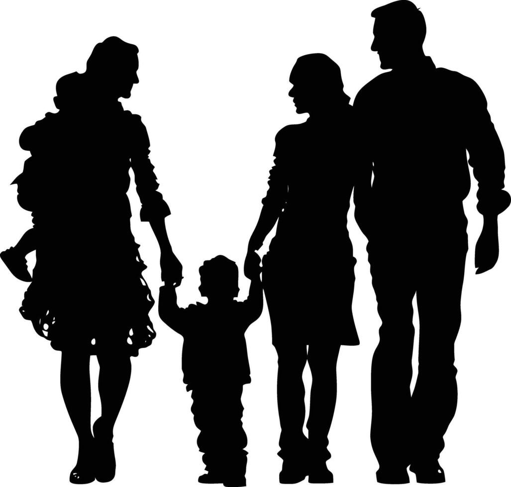 AI generated Silhouette happy family black color only full body vector