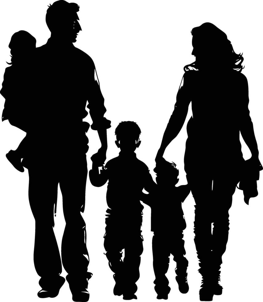 AI generated Silhouette happy family black color only full body vector