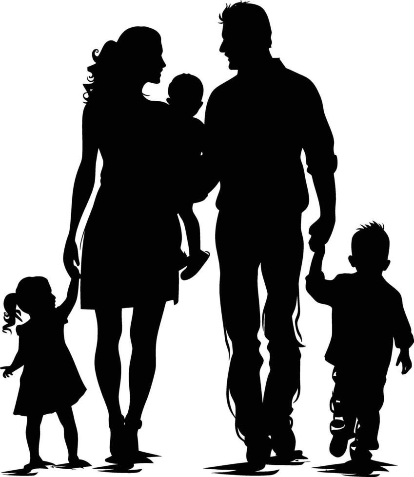 AI generated Silhouette happy family black color only full body vector