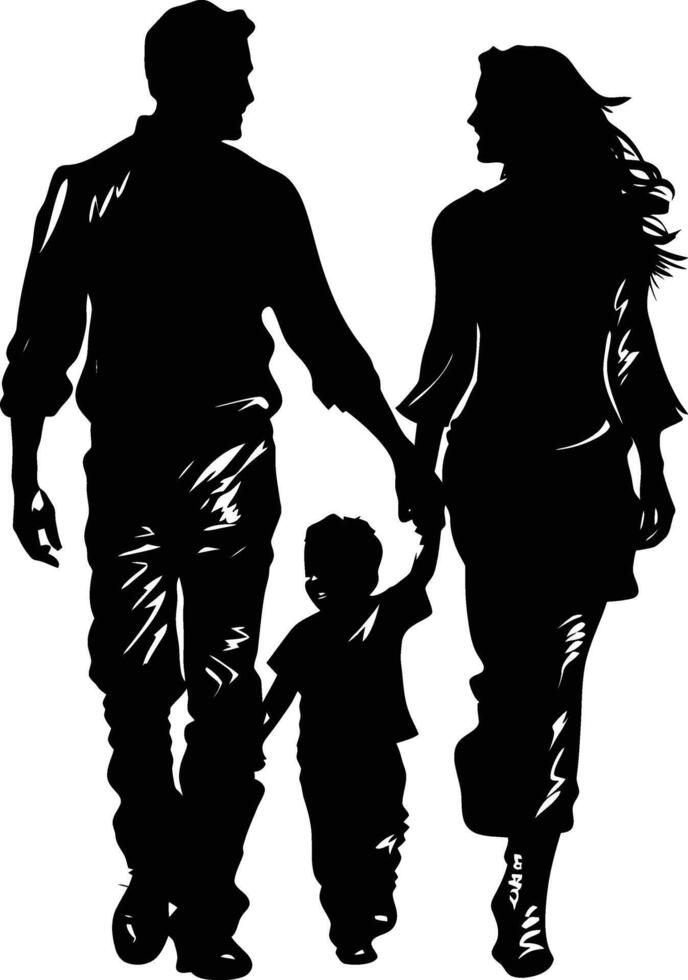 AI generated Silhouette happy family black color only full body vector