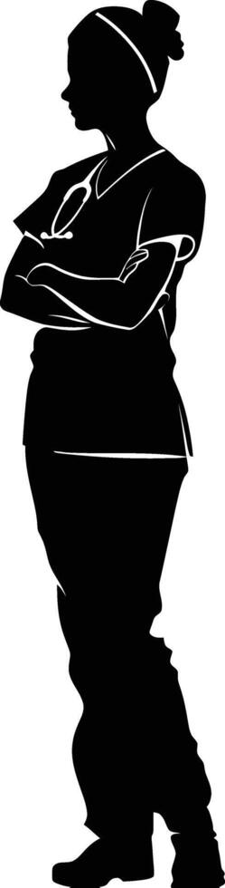 AI generated Silhouette nurse black color only full body vector