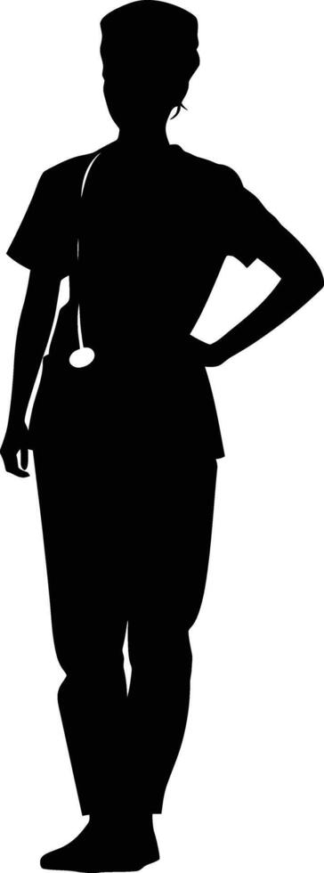 AI generated Silhouette nurse black color only full body vector