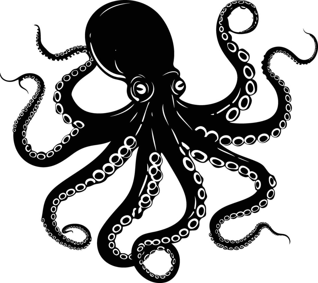 ai generado silueta pulpo negro color solamente lleno cuerpo vector