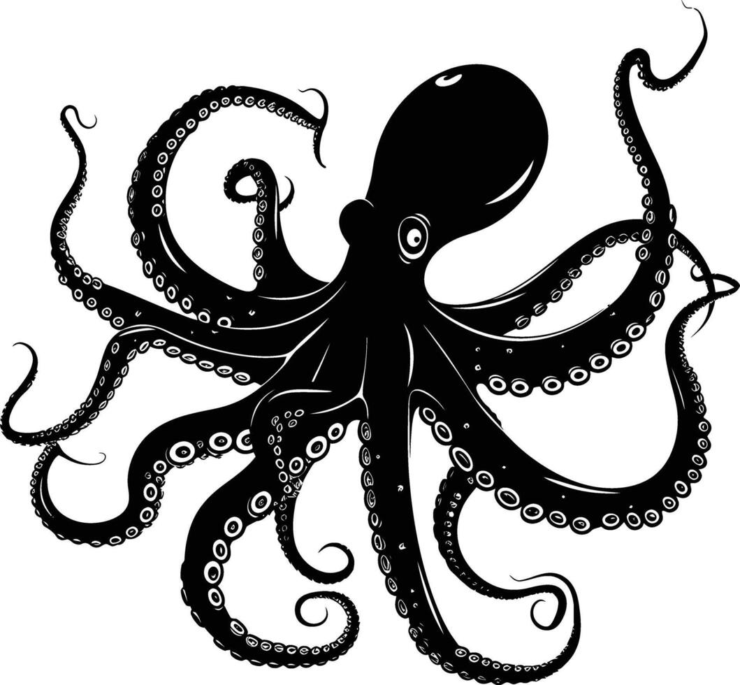 AI generated Silhouette octopus black color only full body vector