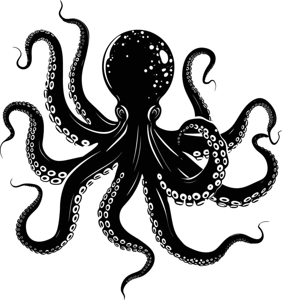 AI generated Silhouette octopus black color only full body vector