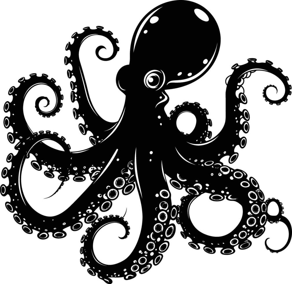 AI generated Silhouette octopus black color only full body vector