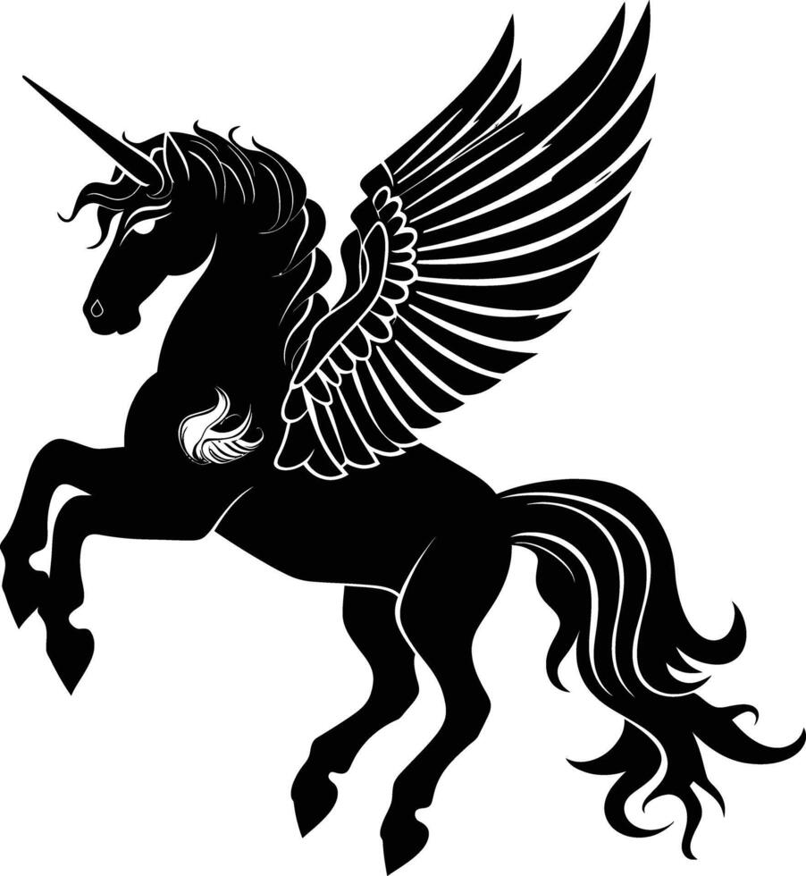 AI generated Silhouette pegasus black color only full body vector