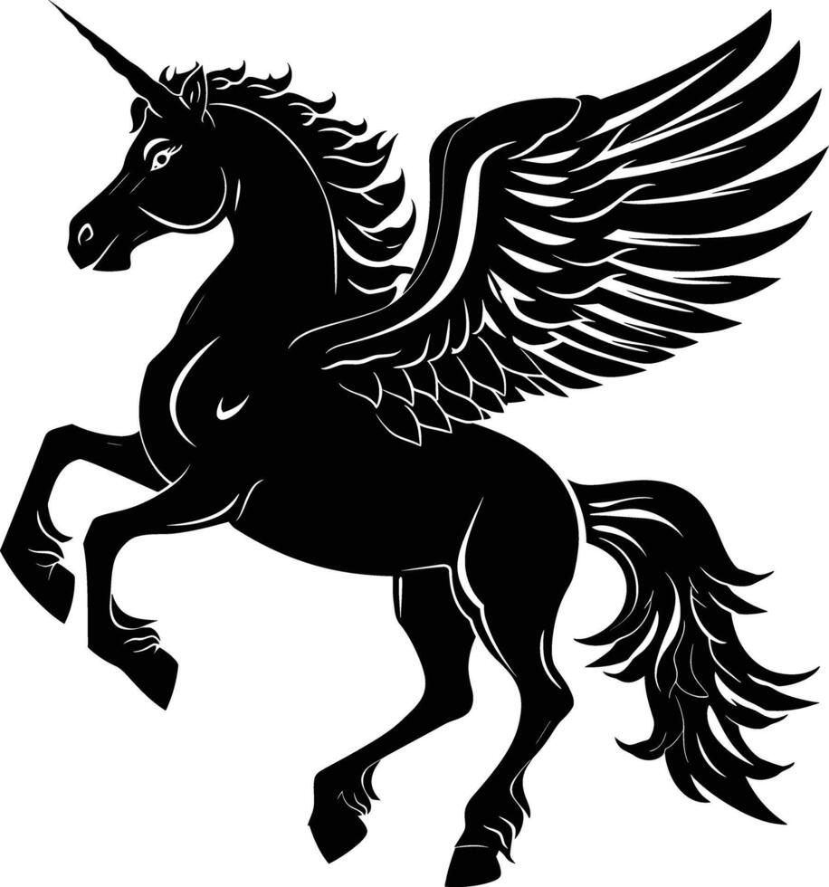 AI generated Silhouette pegasus black color only full body vector