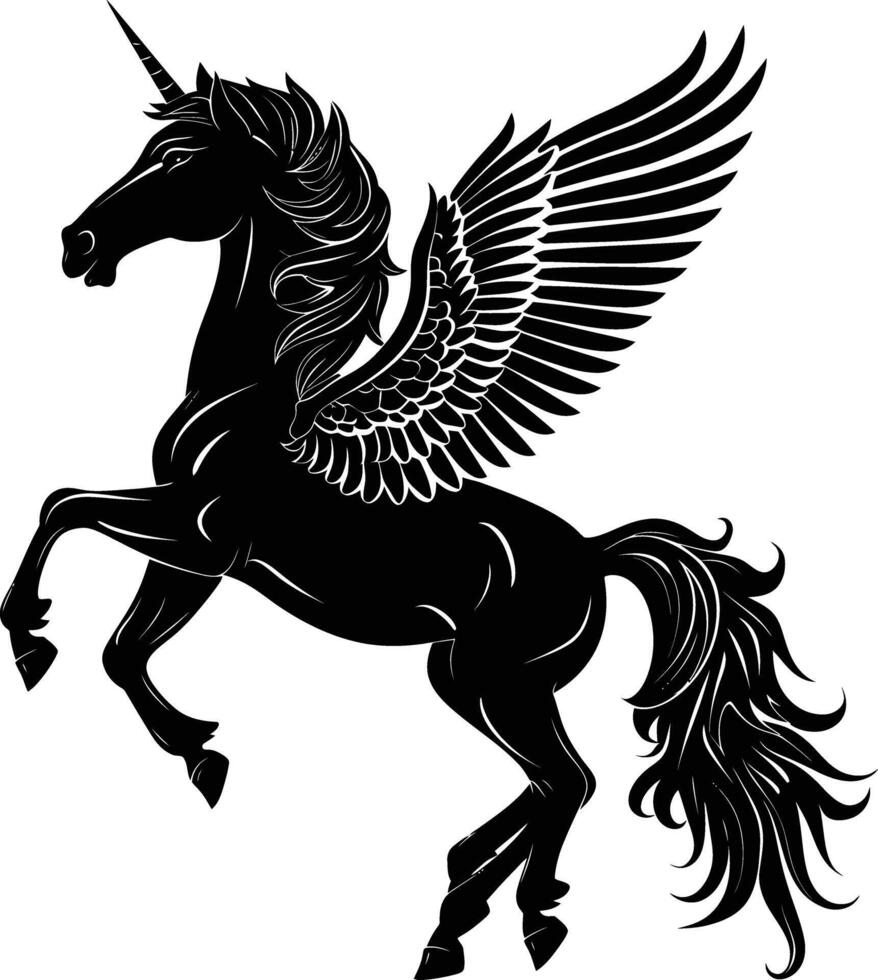 AI generated Silhouette pegasus black color only full body vector