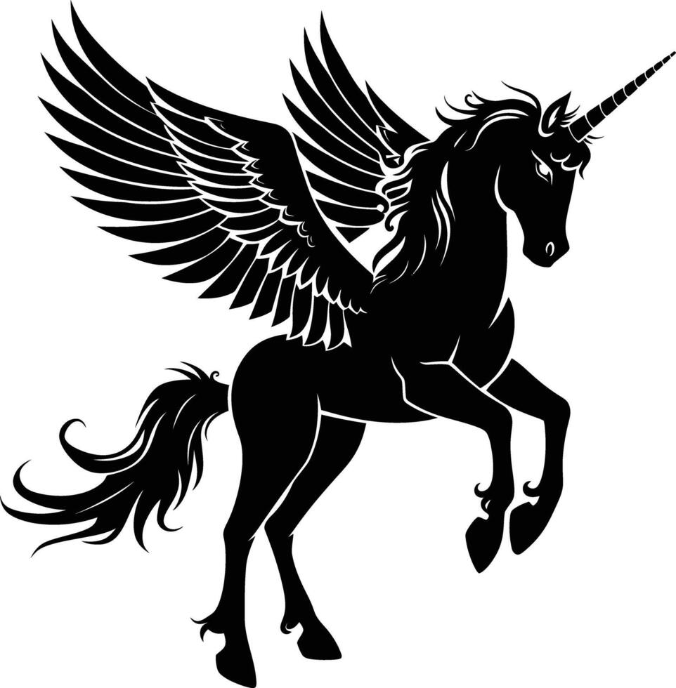 AI generated Silhouette pegasus black color only full body vector