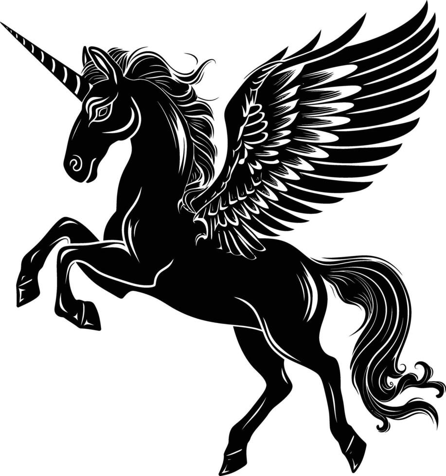 AI generated Silhouette pegasus black color only full body vector