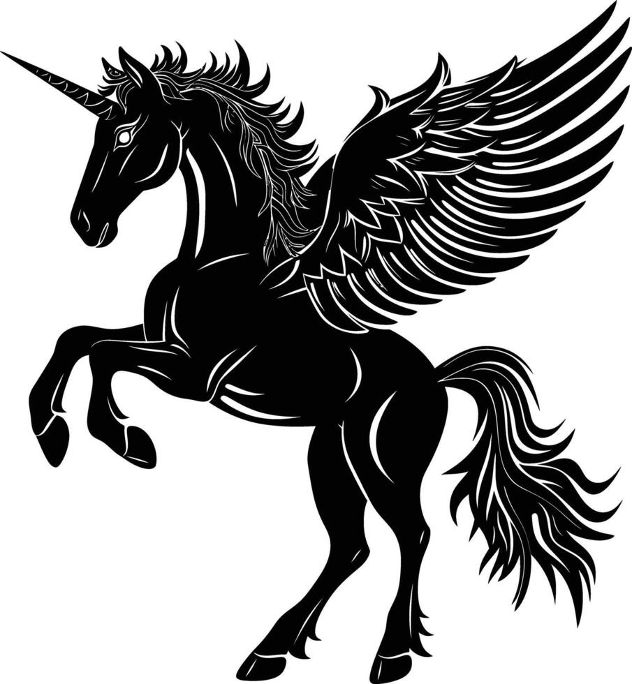 AI generated Silhouette pegasus black color only full body vector