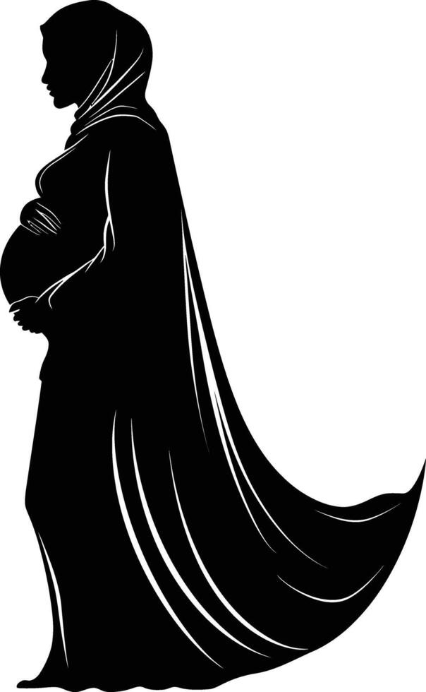 AI generated Silhouette pregnant hijab full body black color only vector