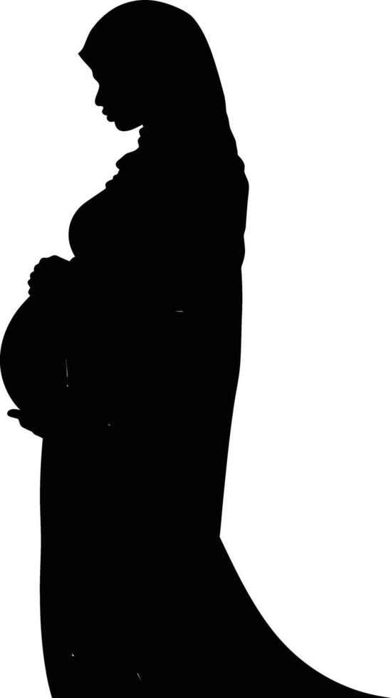 AI generated Silhouette pregnant hijab full body black color only vector