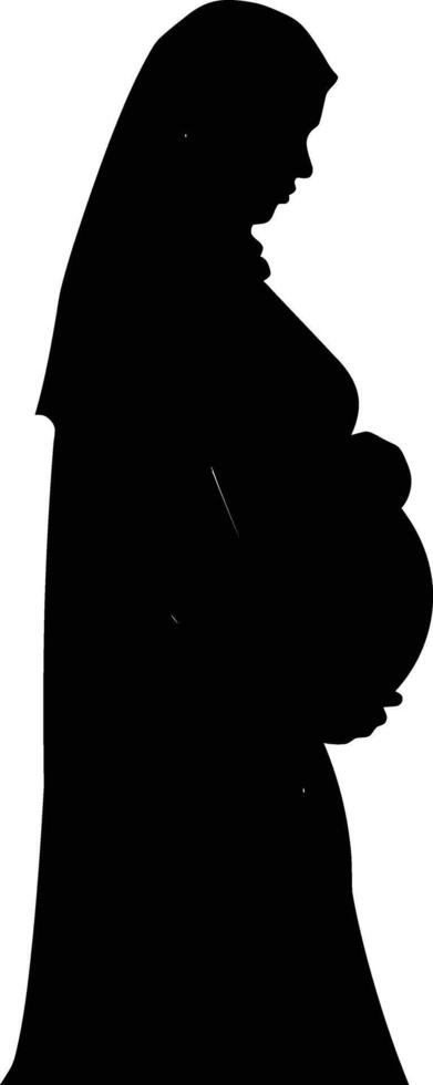 AI generated Silhouette pregnant hijab full body black color only vector