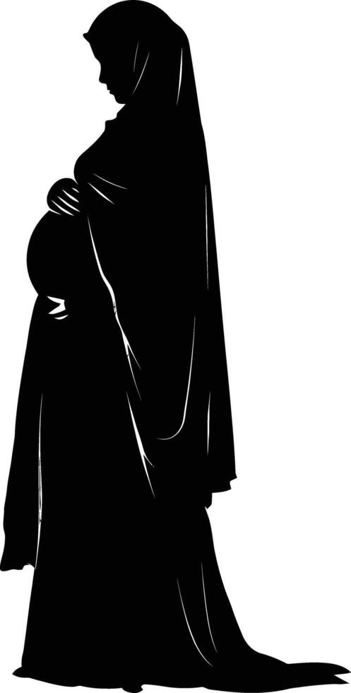 AI generated Silhouette pregnant hijab full body black color only vector