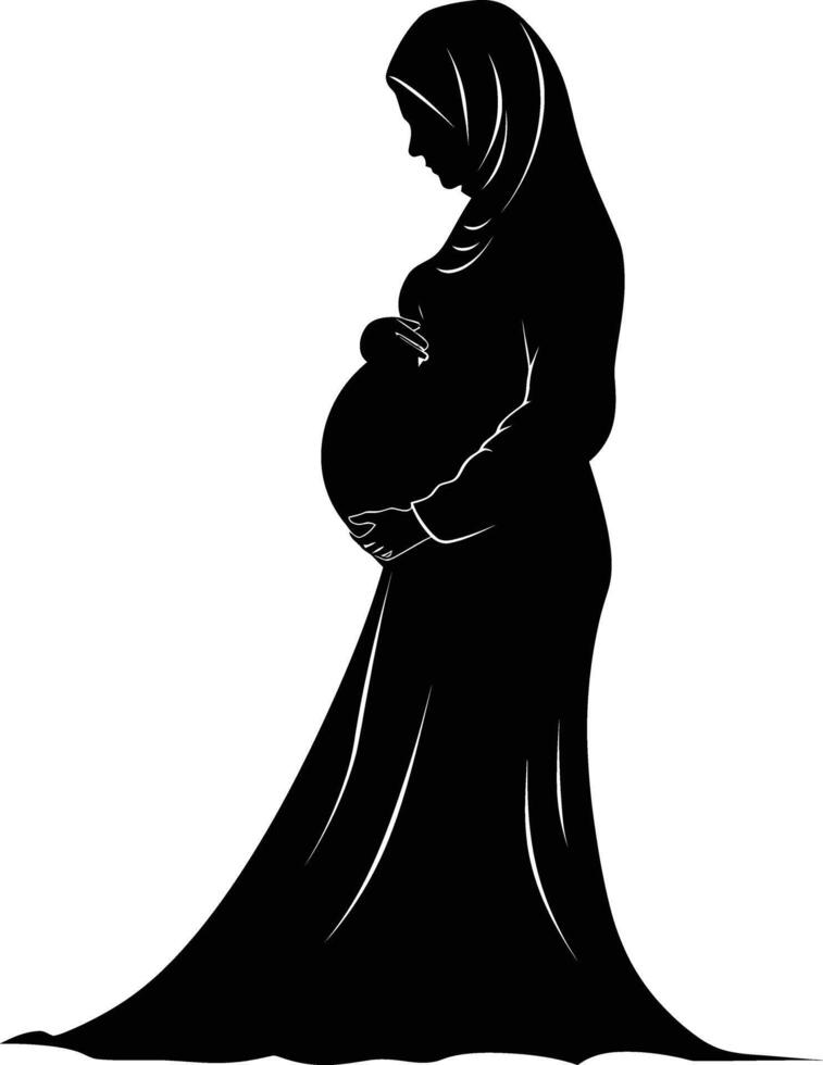 AI generated Silhouette pregnant hijab full body black color only vector