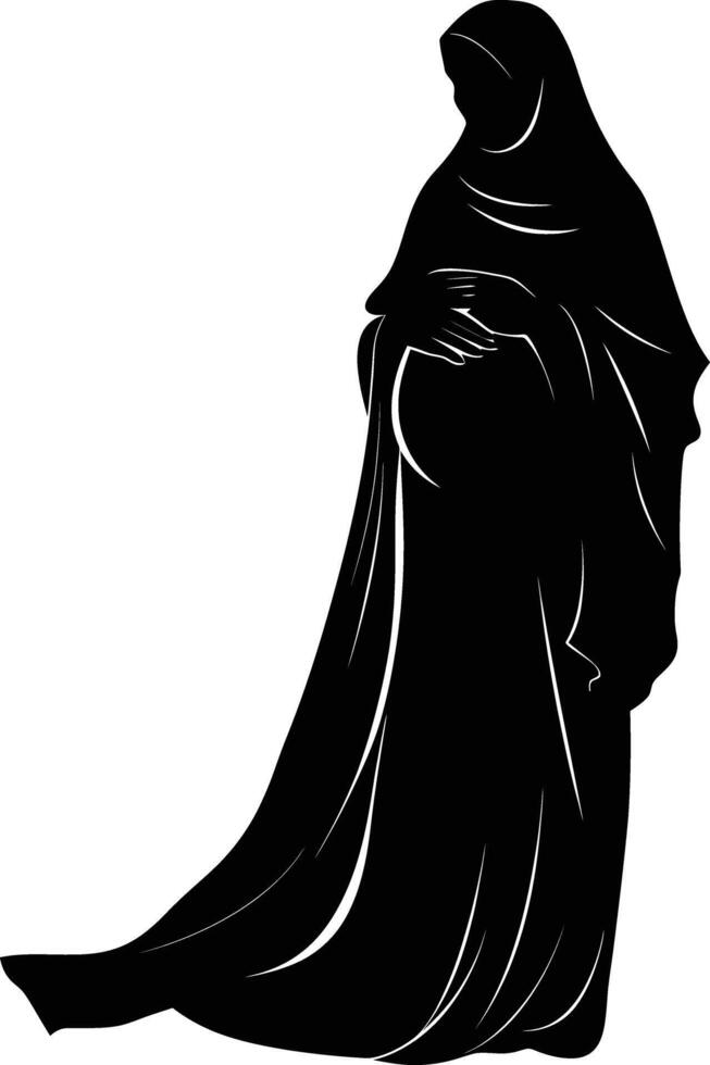 AI generated Silhouette pregnant hijab full body black color only vector