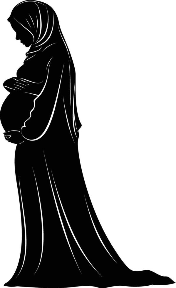 AI generated Silhouette pregnant hijab full body black color only vector