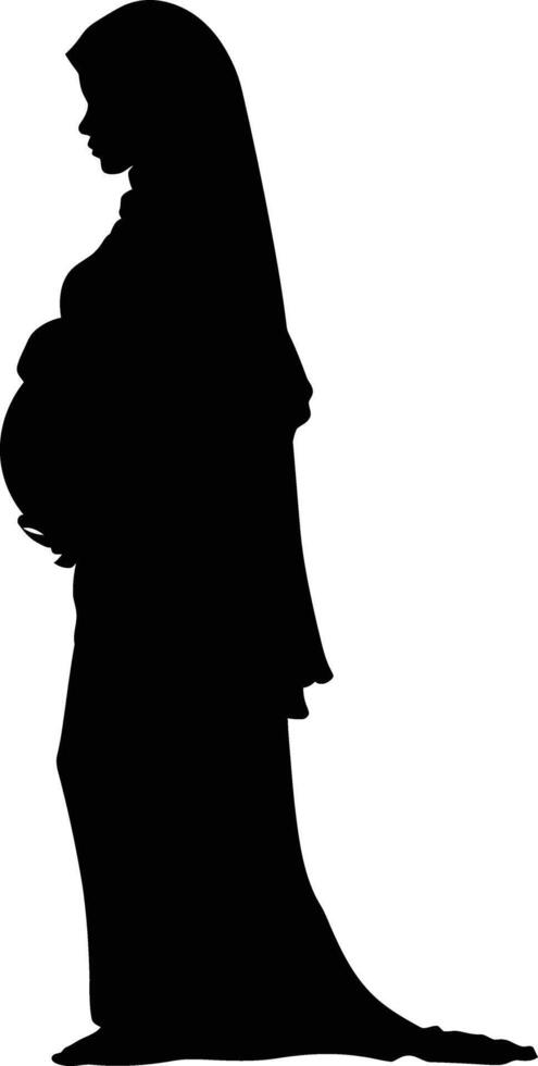 AI generated Silhouette pregnant hijab full body black color only vector