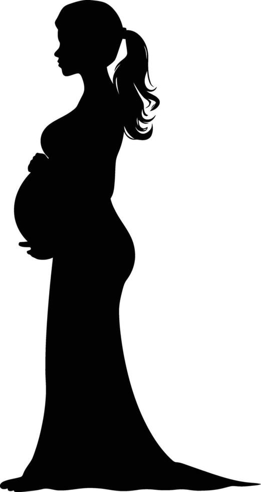 ai generado silueta embarazada mamá lleno cuerpo negro color solamente vector