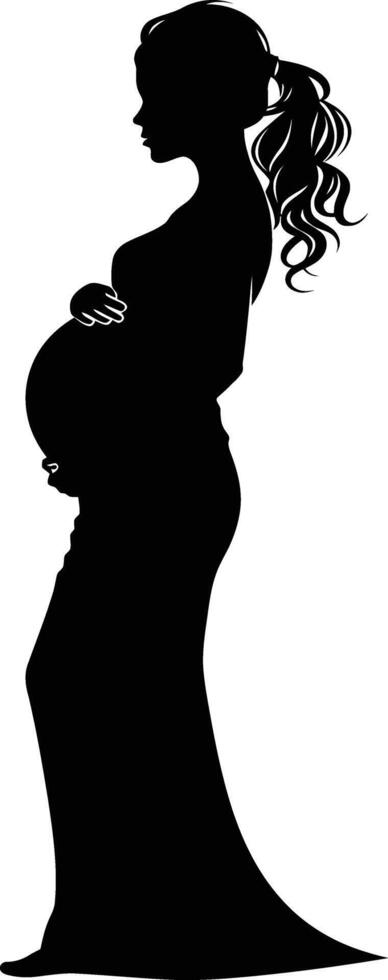 AI generated Silhouette pregnant mom full body black color only vector