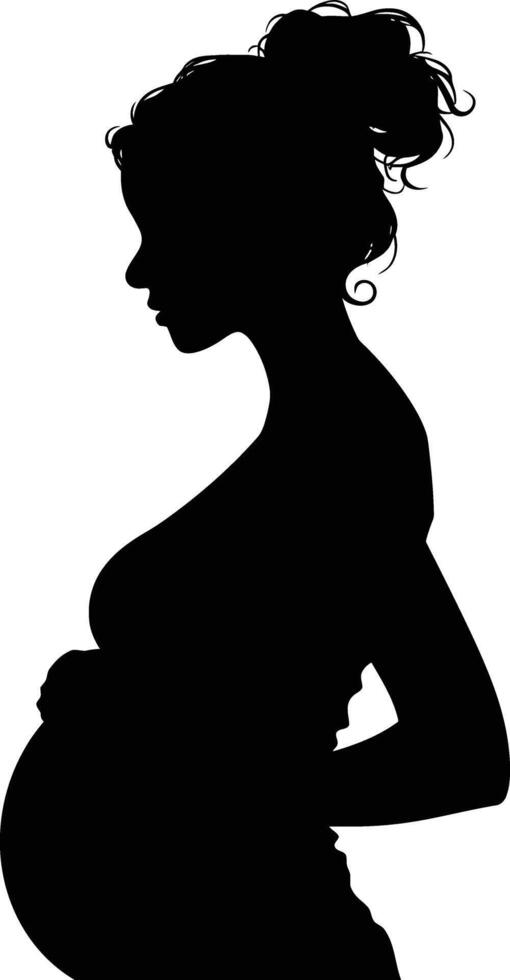 AI generated Silhouette pregnant mom full body black color only vector