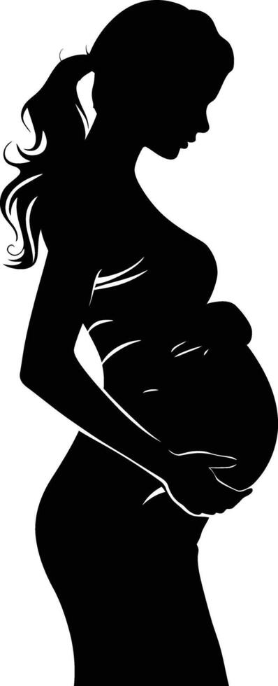 AI generated Silhouette pregnant mom full body black color only vector