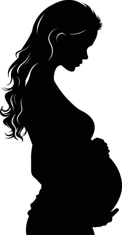 AI generated Silhouette pregnant mom full body black color only vector