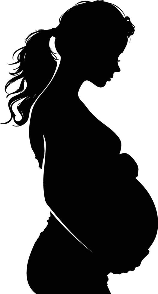 AI generated Silhouette pregnant mom full body black color only vector