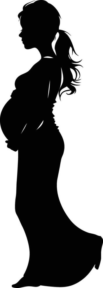 AI generated Silhouette pregnant mom full body black color only vector