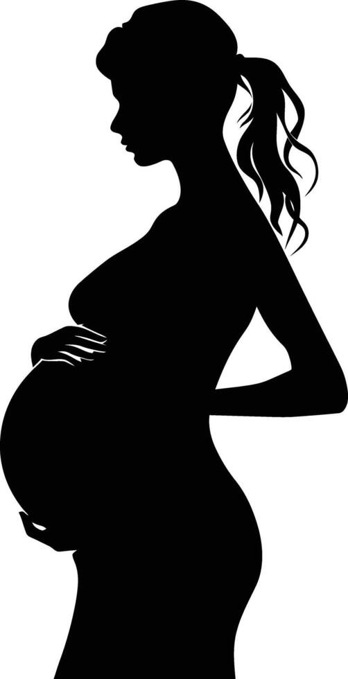 ai generado silueta embarazada mamá lleno cuerpo negro color solamente vector