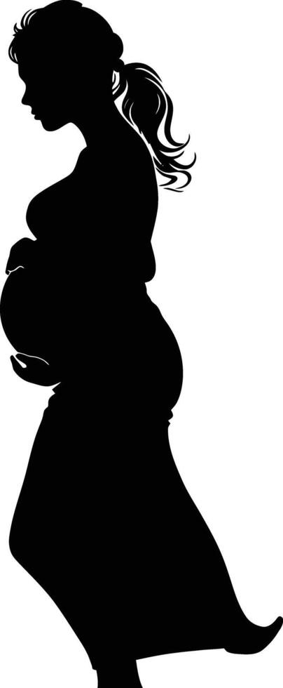 AI generated Silhouette pregnant mom full body black color only vector