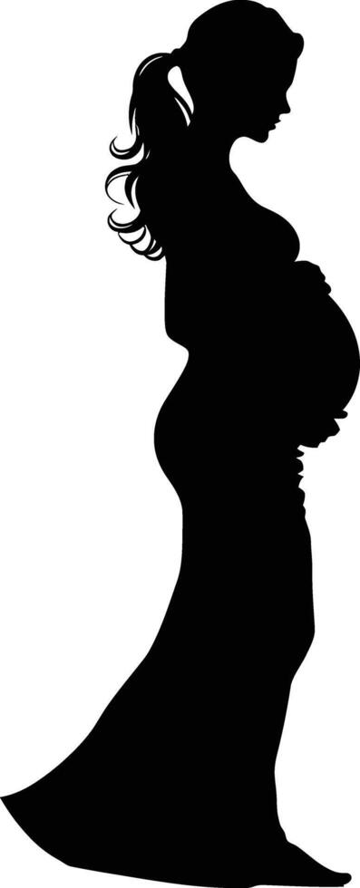 AI generated Silhouette pregnant mom full body black color only vector