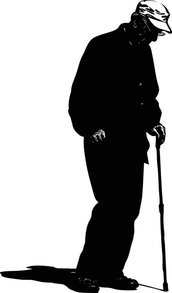 AI generated Silhouette the elderly man full body black color only vector