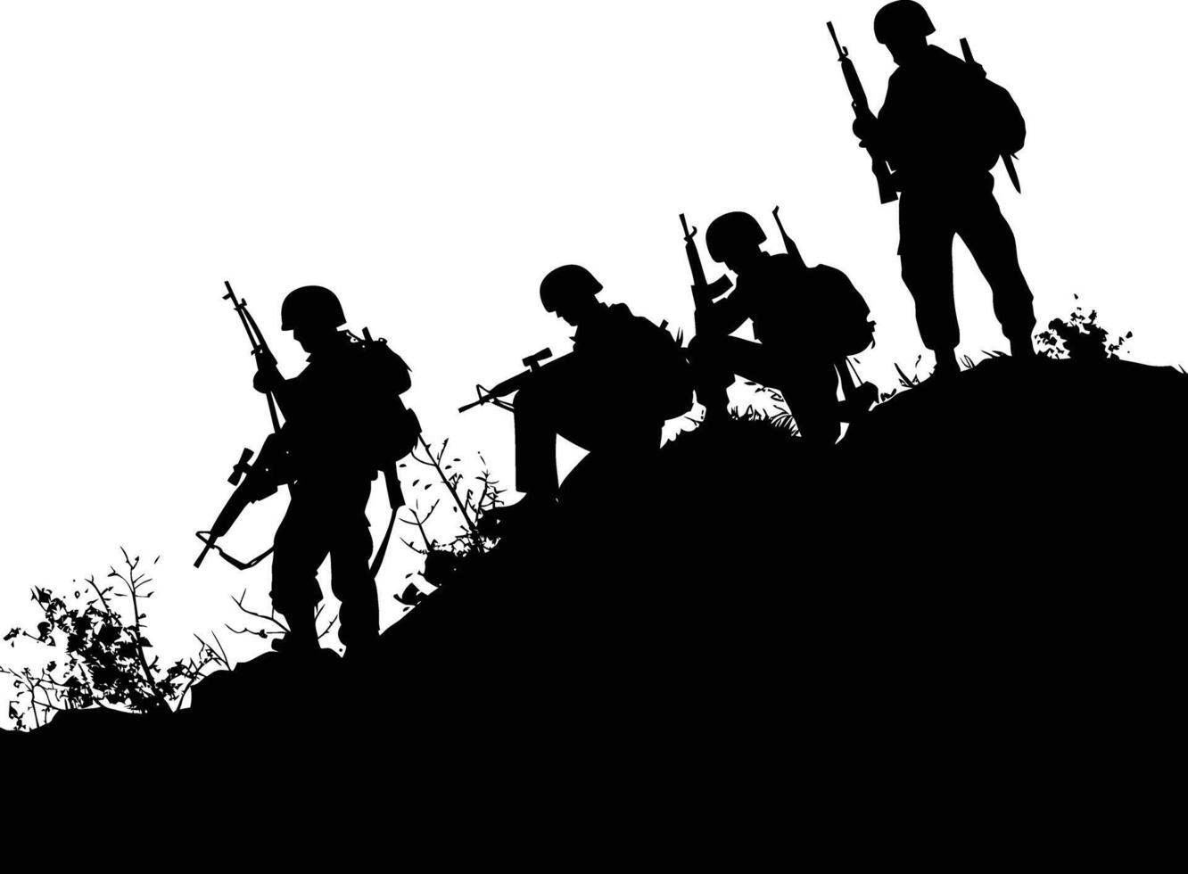 AI generated silhouette of a war situation black color only vector