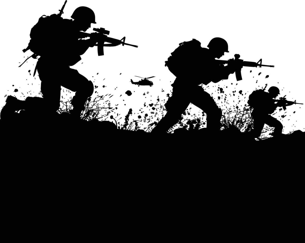 AI generated silhouette of a war situation black color only vector