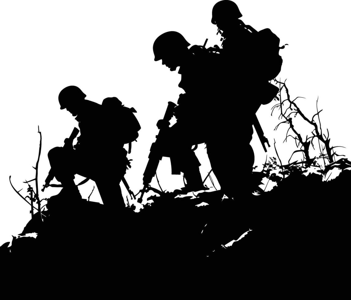 AI generated silhouette of a war situation black color only vector